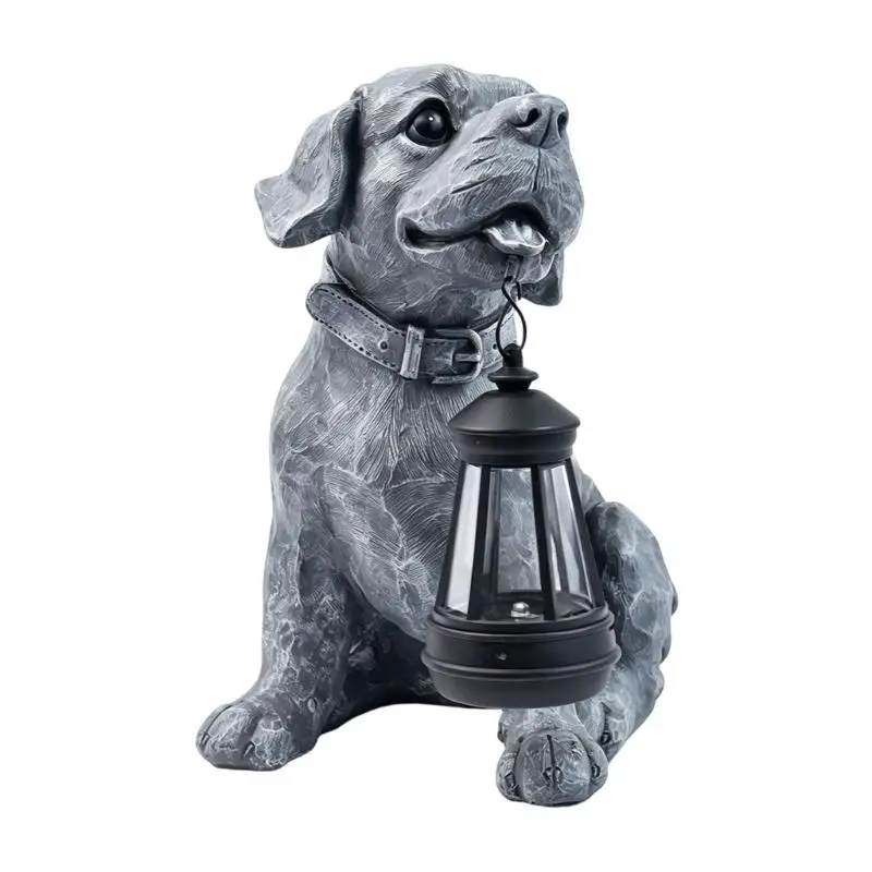 Sun Powered Dog Garden Statue Resin Outdoor Figure with Hanging Light for Porch Lawn Entry Side and Flower Row D2RD