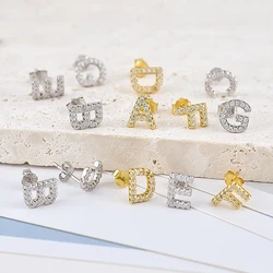 1 Paire 925 Argent illac Initiale A-Z Lettres Mini Petites Boucles D'oreilles pour Femmes Mignon Pave Clip Alphabet INS Boucles D'oreilles Bijoux