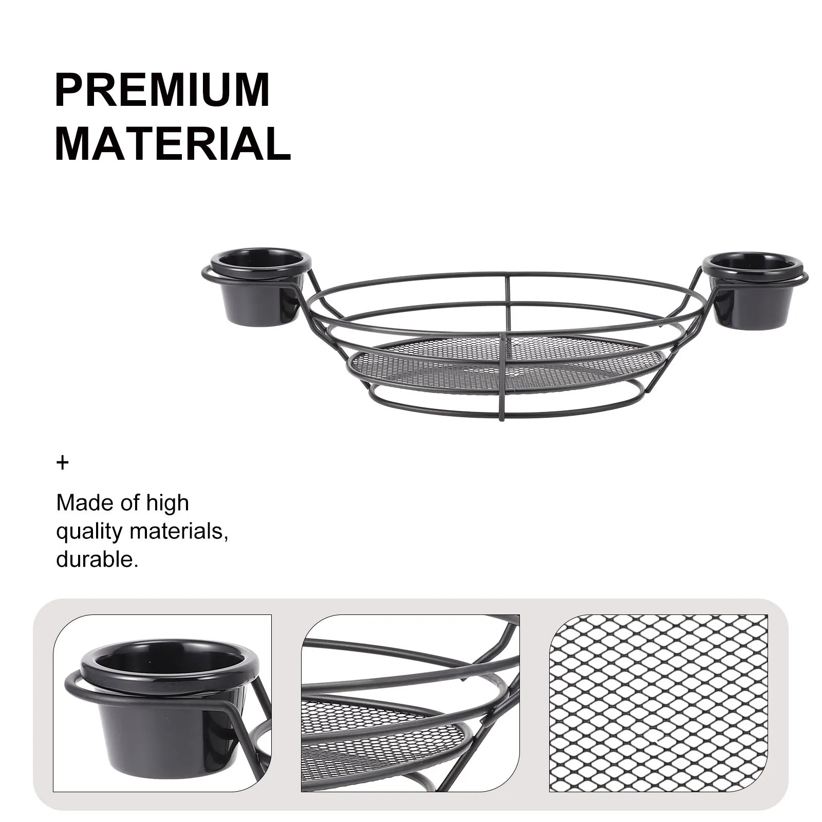 

1 set 1 Set Iron Wire Basket 2 Melamine Bowls Large Capacity Black Fried Chicken Basket Cooking Utensils Flatware Set
