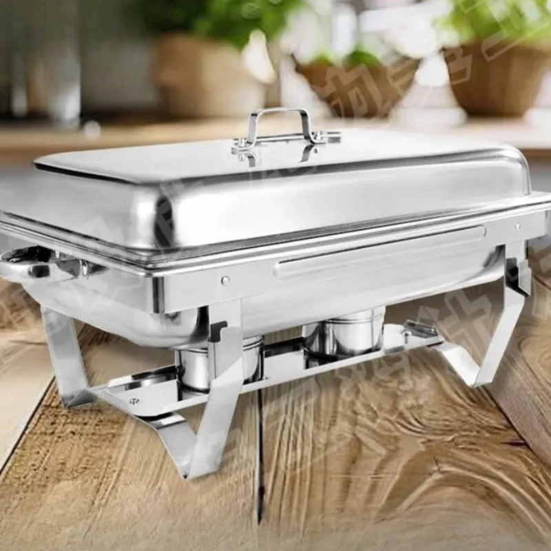 

Stainless Steel Buffet Food Warmer with Lid - Rectangular Alcohol Heated Chafing Dish for Hotel Restaurant Catering