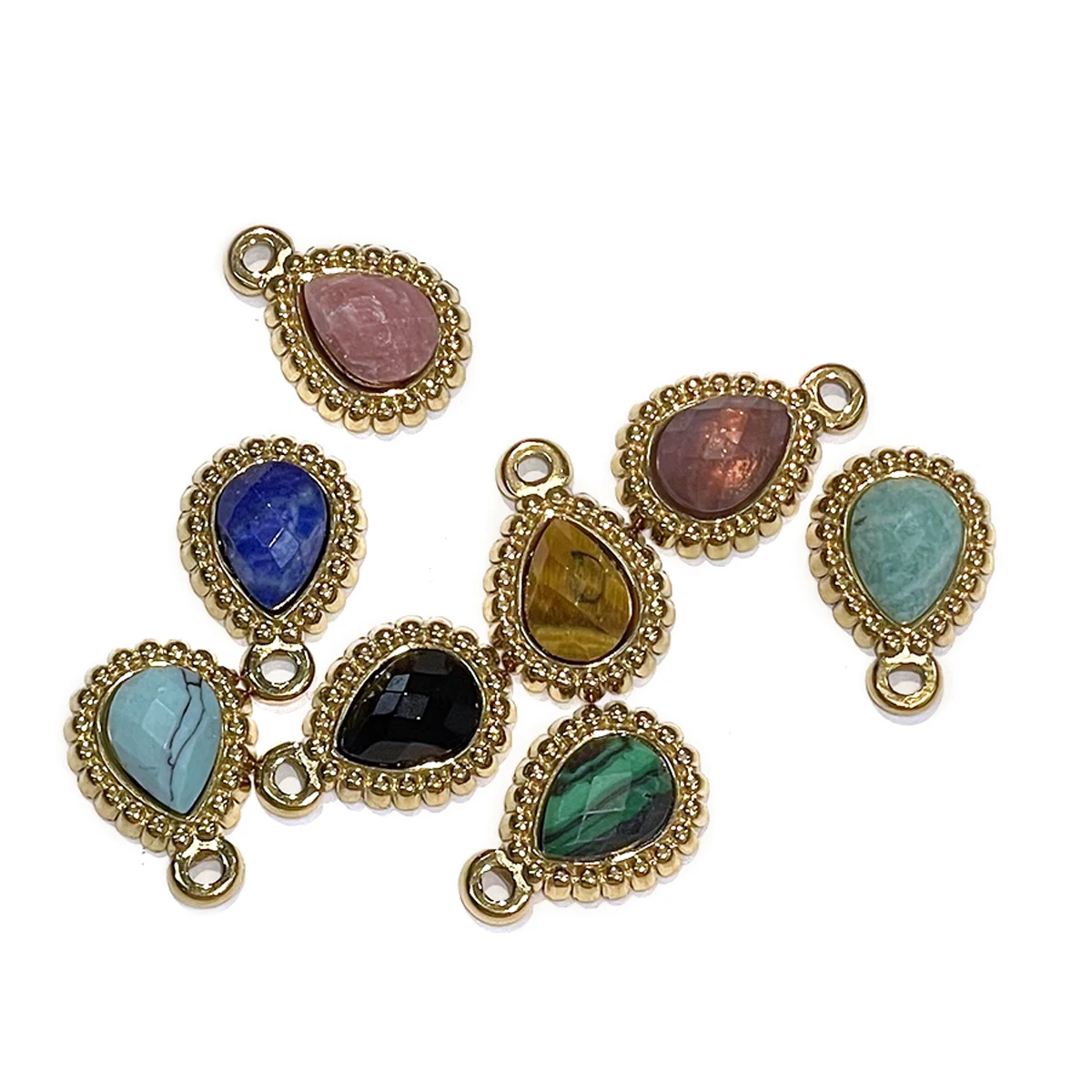 5PCS 11x15mm Exquisite Gold Color Edged Teardrop Pendant Natural Stone Crystal Charms for Jewelry Making DIY Necklaces Earrings