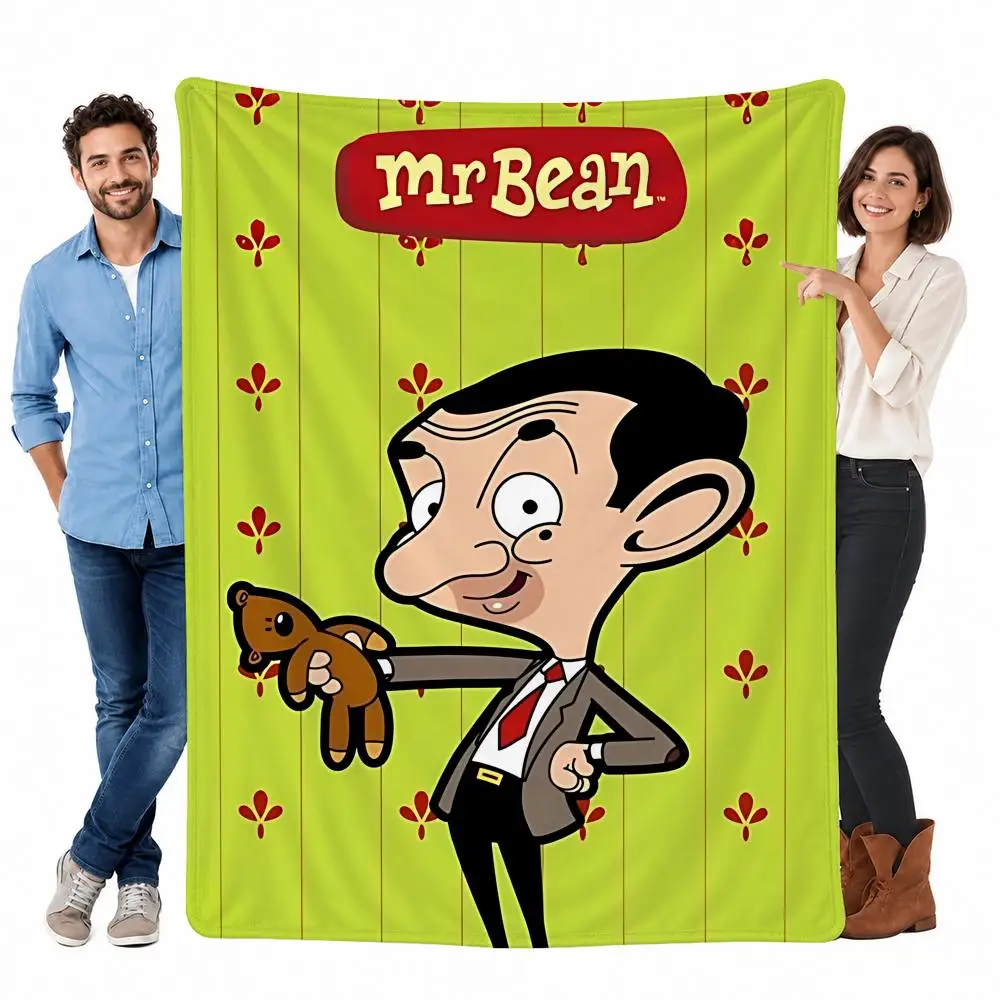 Funny Character Mr. Bean Throw Custom Printed Flannel Fleece Blanket for Sofa Bed Office Travel & Camping