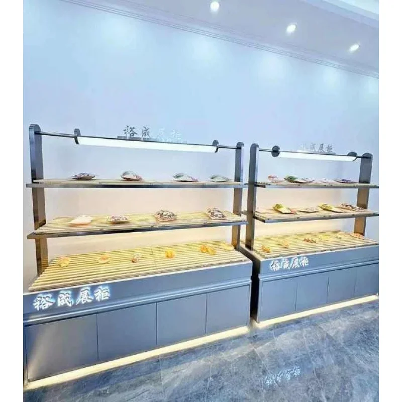 custom.Customized Heavy Duty Commercial Japanese Bakery Display LED Lighting Glass Back Wooden Construction fo