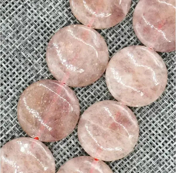 

New 18x18mm Natural Strawberry Crystal Round Coin Loose Beads Gemstone 15 "