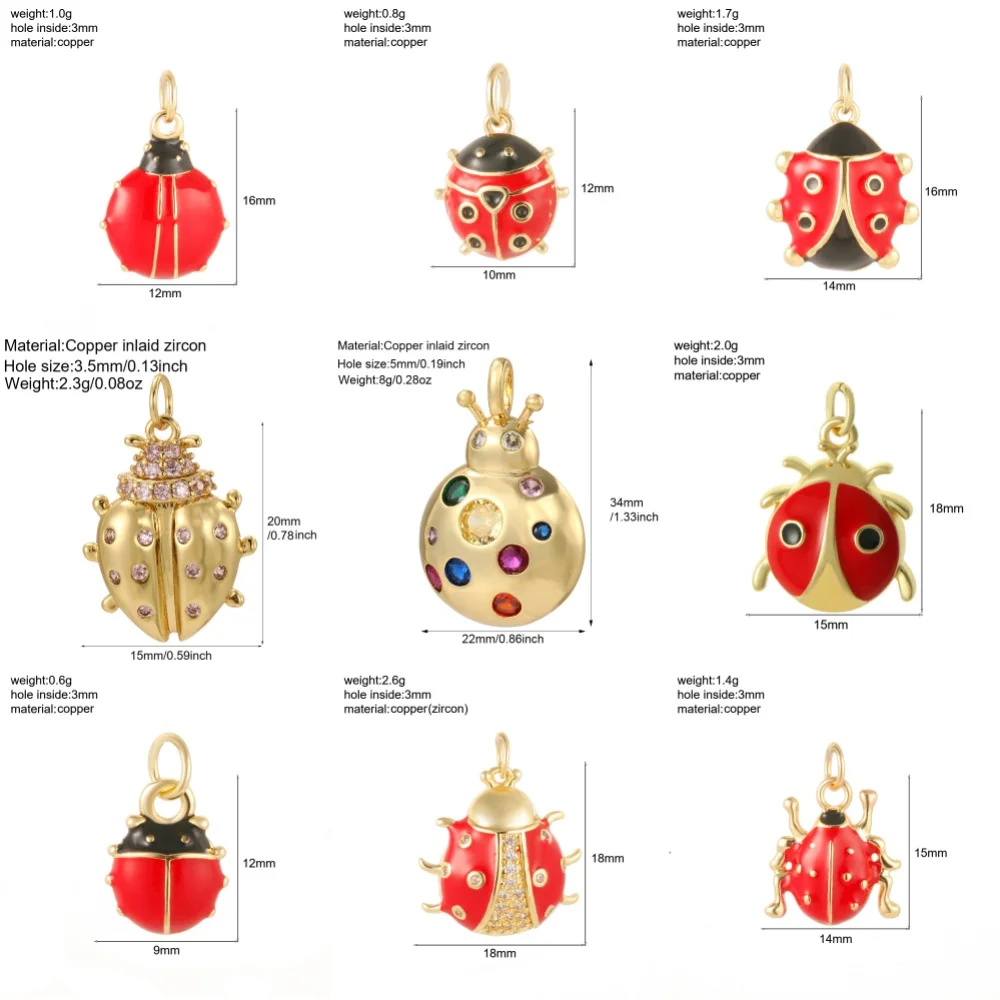 3pcs cute Enamel Ladybug Charms CZ Pendants  DIY Jewelry Making for Necklace Bracelet Earring Keychain accessories Wholesale