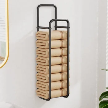 1 Pc Towel Rack, Wall-Mounted Ironwork Double-Pole Bathroom Storage Rack, Vertical Bath Towel Hanging Rack 1