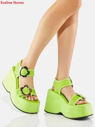 Green Daisy Buckle Sandals New Women's Summer Platform Round Toe Fashion Comfortable Good Quality Beautiful Sweet Shoes Designer