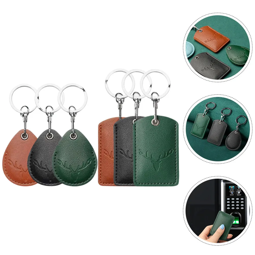 6Pcs Entrance Guard Covers Keychain Creative PU Case Cartoon Access Card Sleeve Pendant Lovely Keyring Bag Pendant Gift