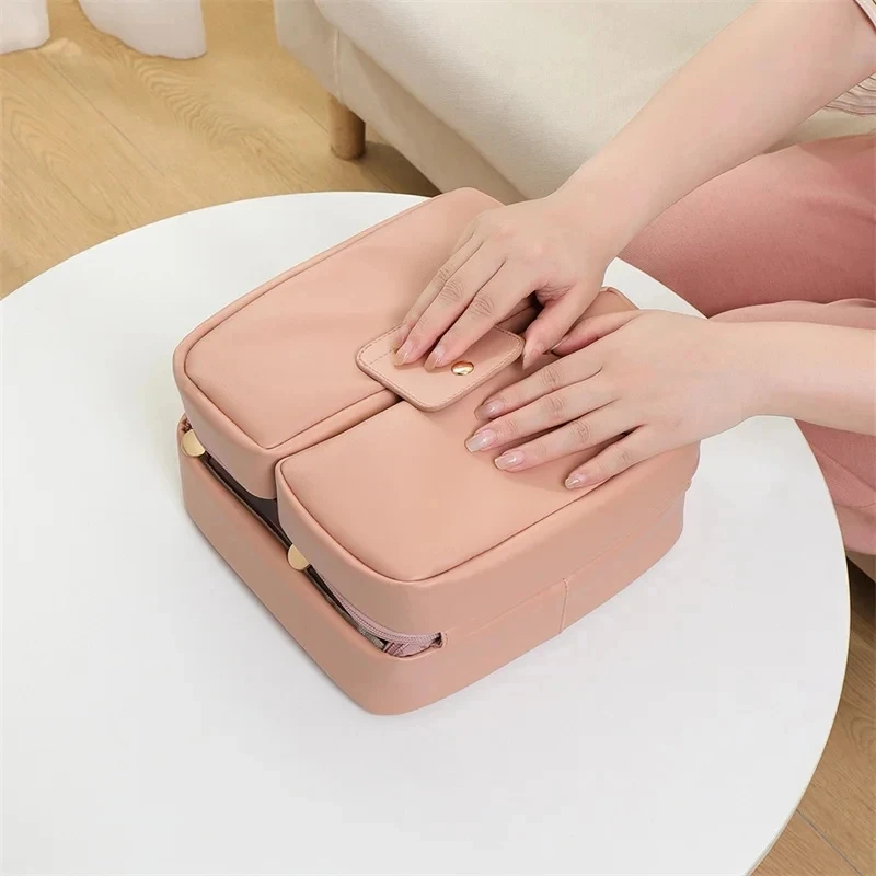 Portable Foldable Makeup Brushes Comestic Tools Organizer Cosmetic Bag with Multiple Compartments Travel Toiletry Storage Pouch