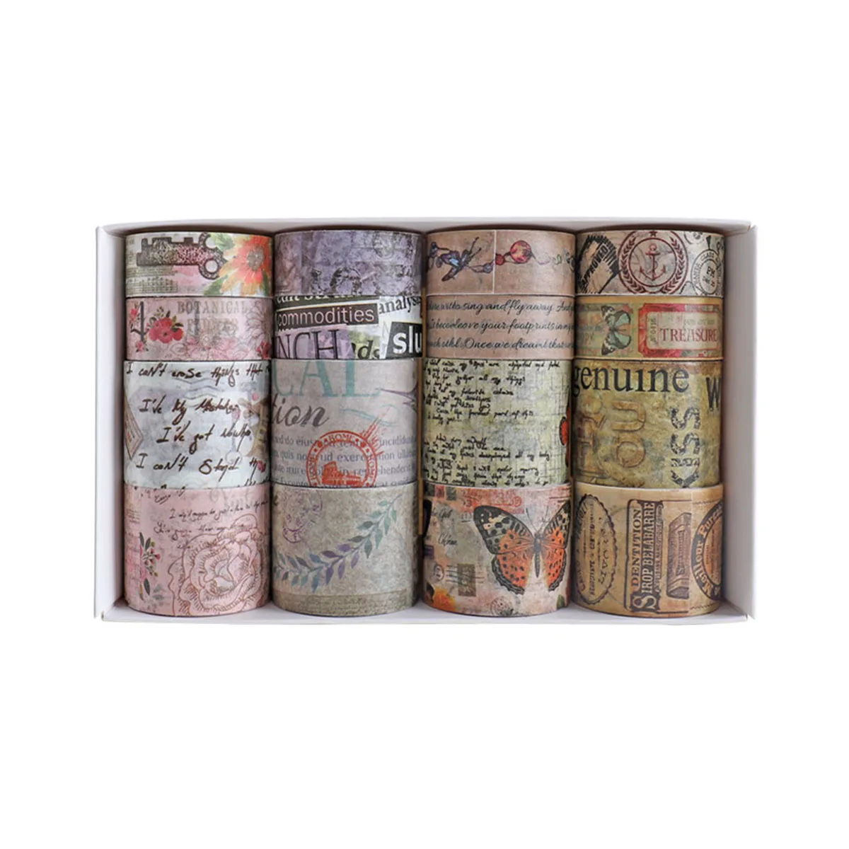16 rolls/box exquisite butterfly floral English patterns  washi tape, used for DIY album diary decoration materials, popular.