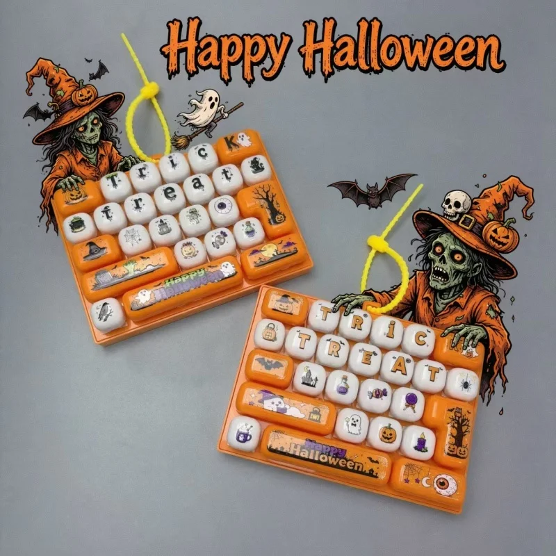 Christmas Fidget Keyboard Keychain Pumpkin Halloween Push Pop Toy Portable Bag Charm Stress Relief Squeeze Toy Mood Relief Gift