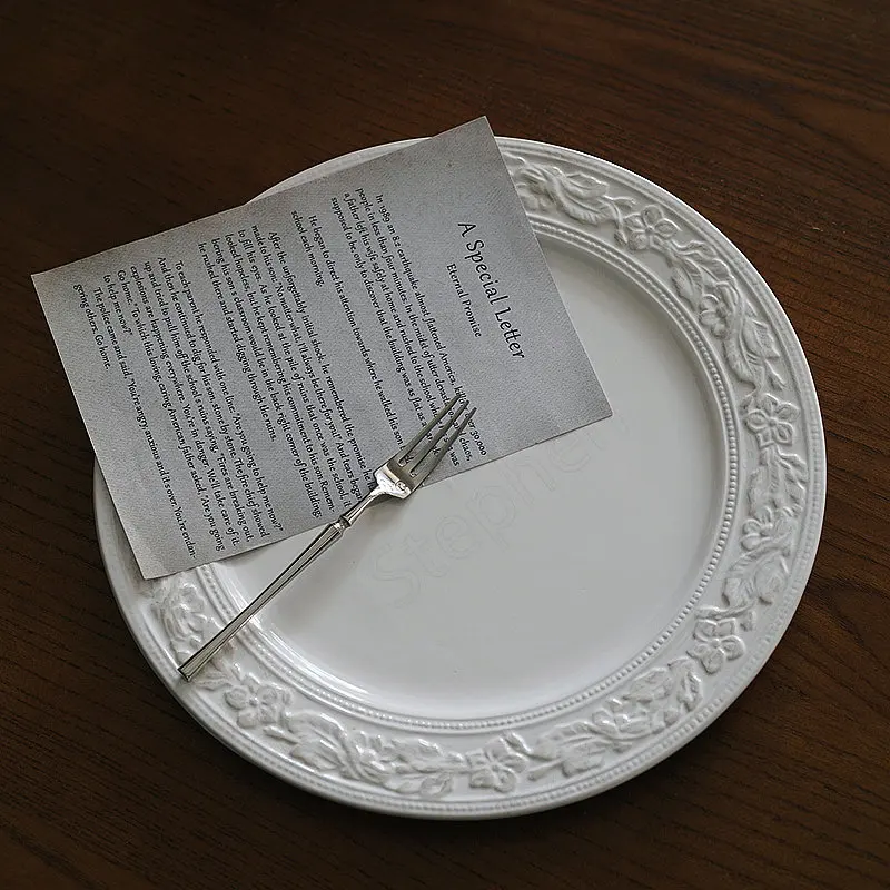 

European Roman Patterned Ceramic Dinner Plate Classical Retro Large Steak Pasta Plates Floral Relief Cake Dessert Dish Tableware