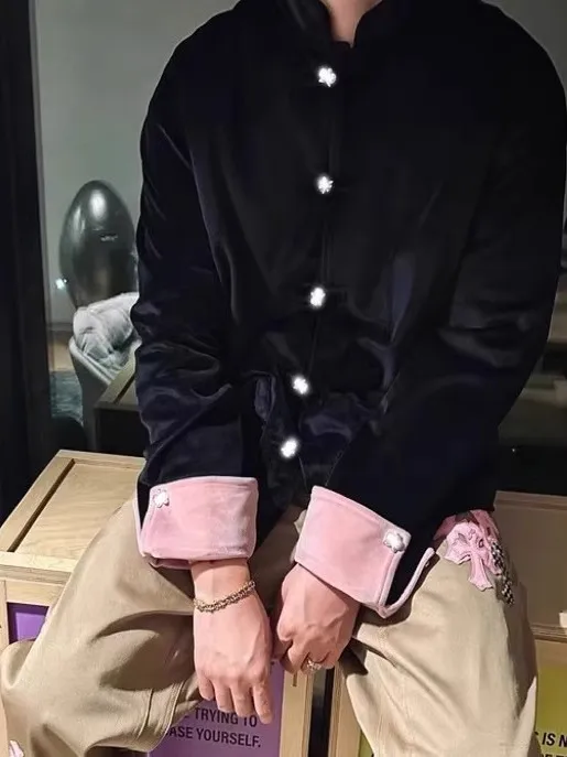 

Extra Large 300 Pou New Chinese Sle Velvet Color Blo irt Jaet Men's Autumn Winter Traditional Tang Costume Coat