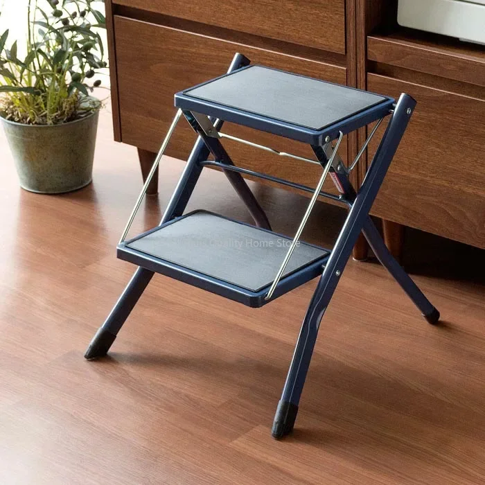 

Kids Folding Helper Safe and Sturdy Ladder 2-Step Kitchen Stepper Adult Folding Step Stool Navy Steel Design