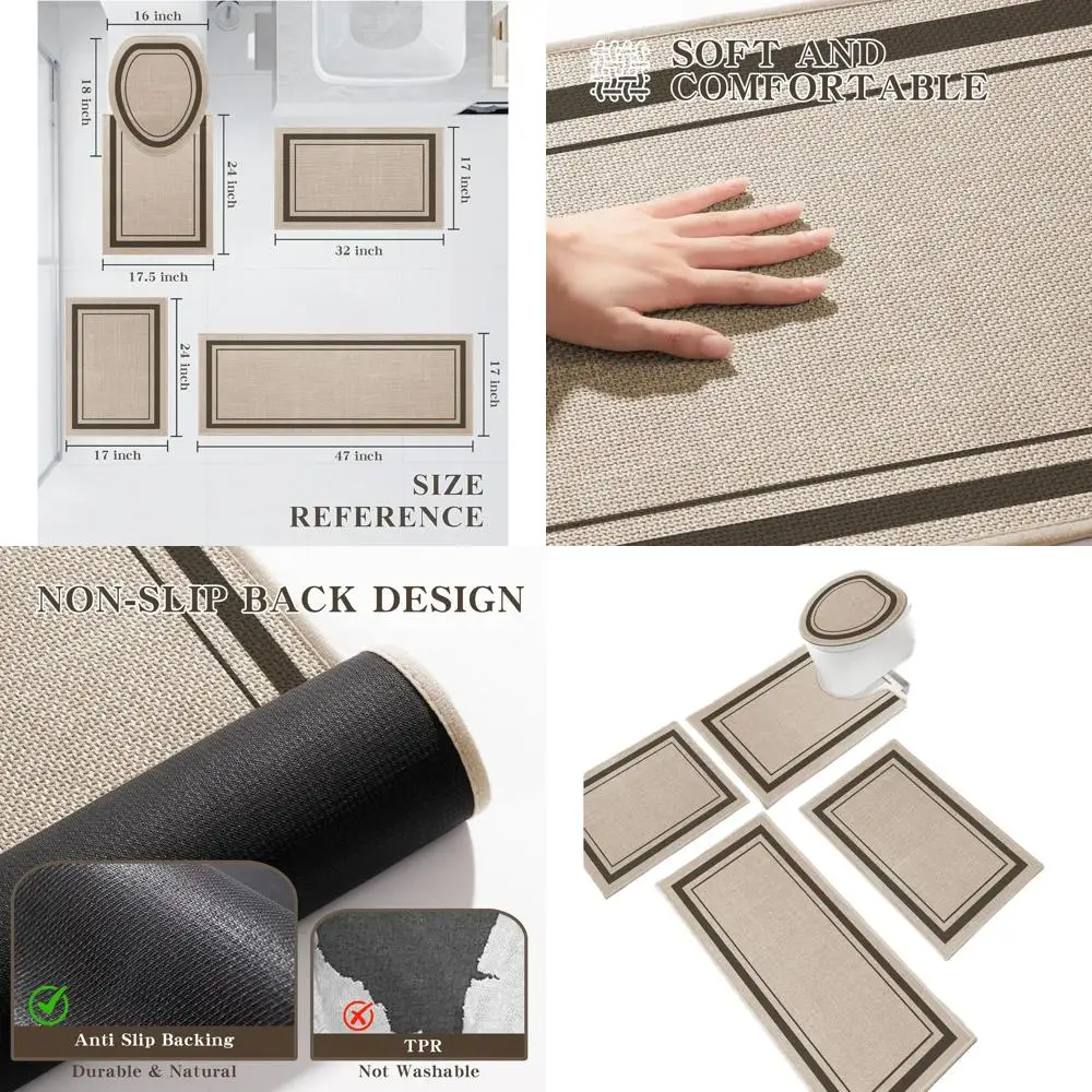 

5-Piece Geometric Bath Rug Set, Ultra Thin, Quick-Dry, Absorbent, Non-Slip, Washable, Light Beige, 17x24/17x30/17x59