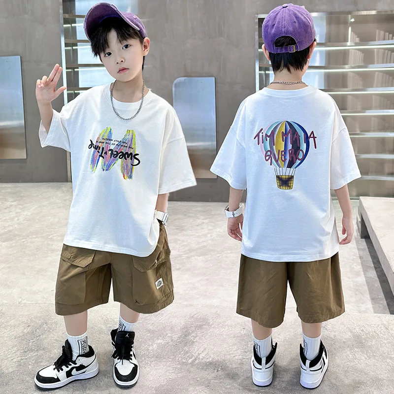 Simple and Cool Letter Balloon Personalized Print Boys and Girls Summer Casual Comfortable Short Sleeved Children's T-shirt