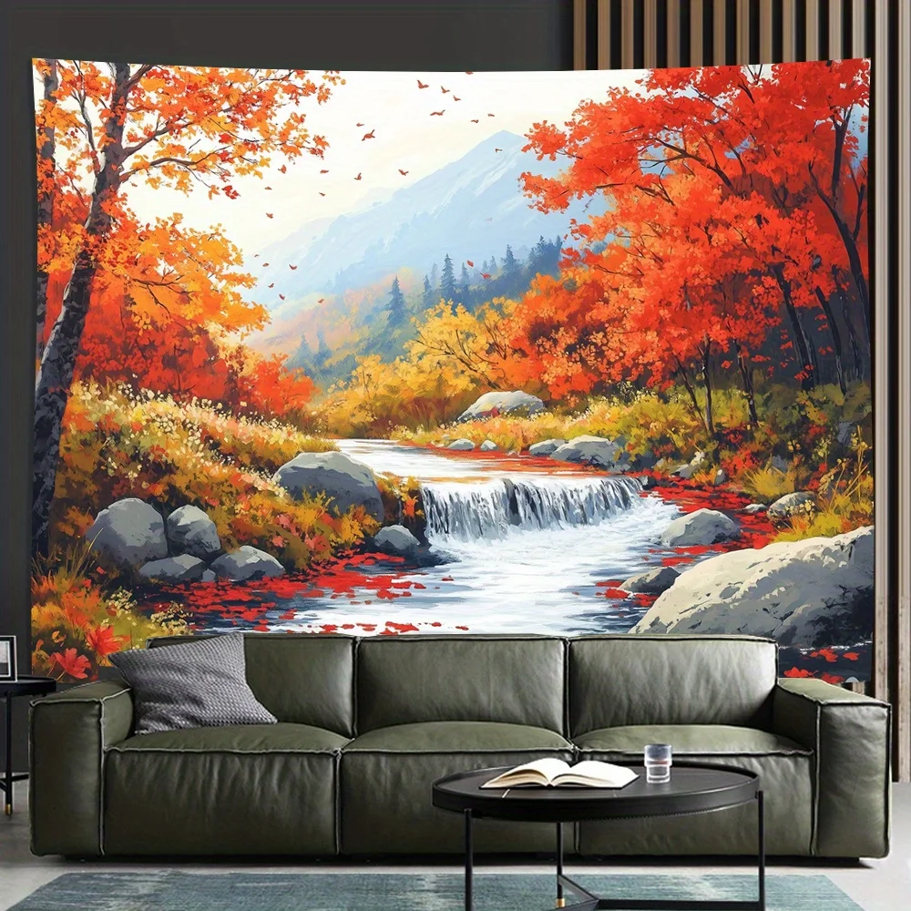 Rivers and Maple Leaves Digital printing polyester wall hanging tapestry decorative Living room bedrooms Office background gift