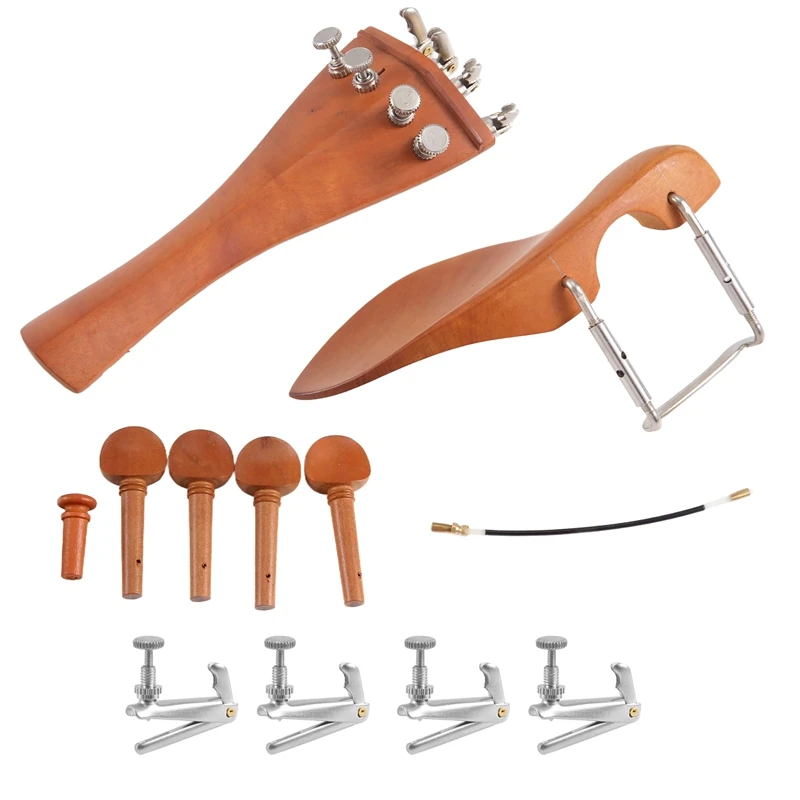 Un juego de accesorios de piezas de violín 4/4 de madera de azufaifo Natural para afinar, mentonera, cuerdas, clavo trasero, cuerda trasera, tornillo,