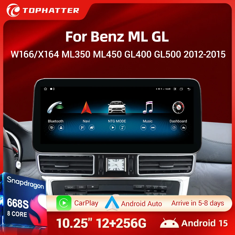 

10.25'' Android 15 Car Multimedia Radio Touch Screen For Benz GL ML W164 ML350 ML500 X164 Wireless CarPlay GPS Navigation