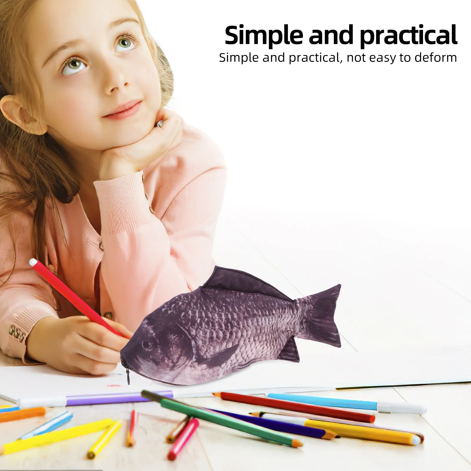 1 Piece Fish Inspired Pencil Case Fun Realistic Design Nylon Zippered Pouch Ideal for Pencils Cosmetics School Accessories