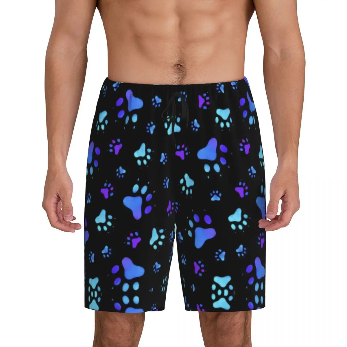 Custom Cat Dog Animal Paw Prints Pajama Shorts Sleepwear for Men Elastic Waistband Sleep Lounge Short Pjs with Pockets