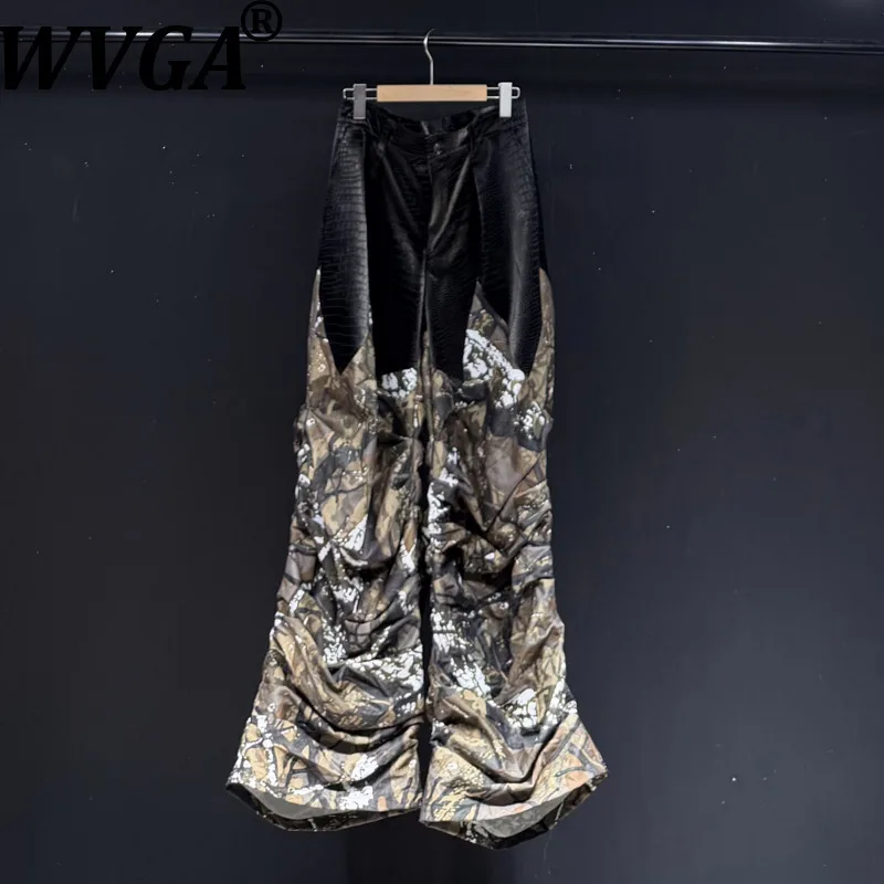 

WVGA осень-зима новый мужской прилив High Street камуфляжный принт модные лоскутные нишевые шикарные повседневные широкие брюки Ins Y2K W13205