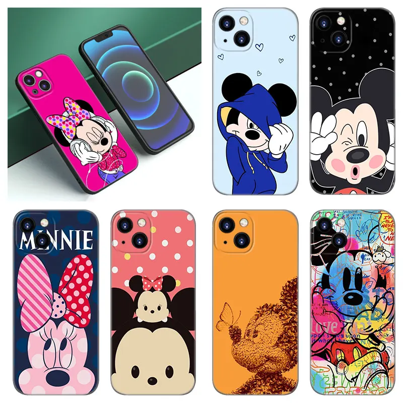 Cute M-Minnie Phone Case For Apple iPhone 12 13 Mini 11 14 15 Pro Max 7 8 Plus X XR XS SE 2020 2022 Black Silicone Case