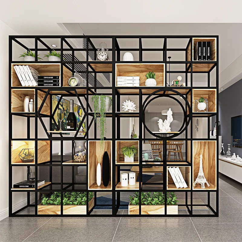 

Modern simple solid wood partition floor-to-ceiling storage shelf Restaurant lobby display storage partition bookshelf