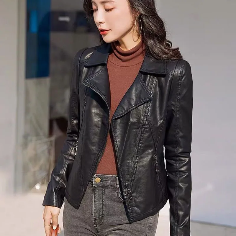 Women's Black Leather Coat 2024 Spring And Autumn New Slim Short Leather Jacket Female Clothing