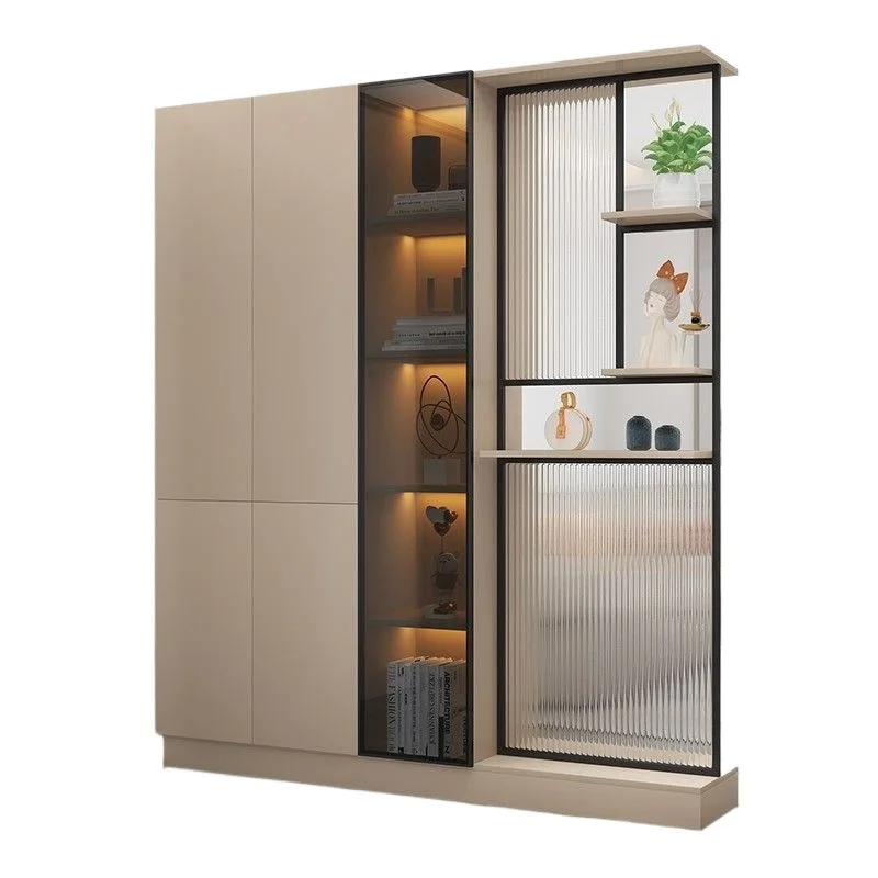Entry entrance cabinet Solid wood simple modern living room partition Light luxury minimalist style Changhong glass foyer