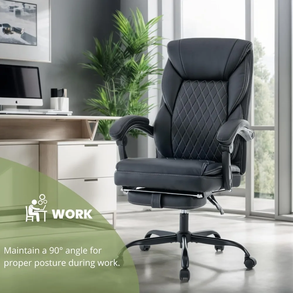Executive Office Chair Big and Tall with Footrest and Pockets Ergonomic Home Computer Gaming Desk Task High Back PU Leather Adju