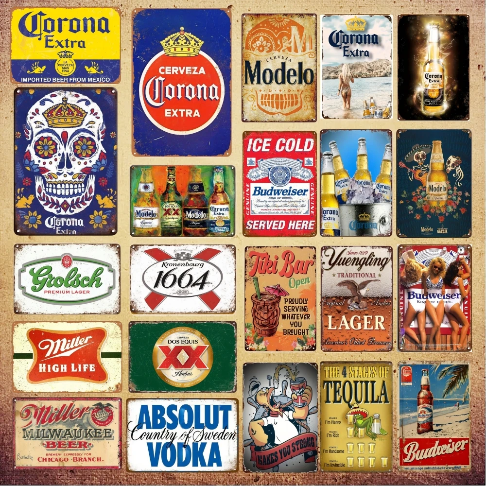 Corona Beer Brand Vintage Metal Aluminum Sign,Pre-Drilled Weather Resistant Wall Art for Home Bar Cafe Garden Farmhouse Decor