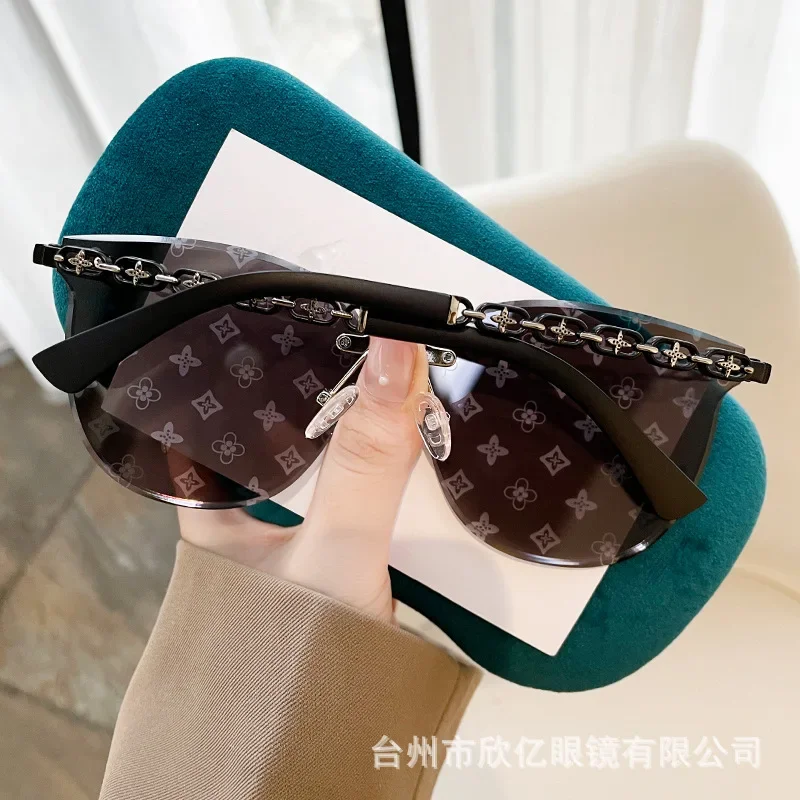 New European And American Style Half-frame Metal Sunglasses Fashion Slim Women\'s Sunglasses Anti-uv Glasses