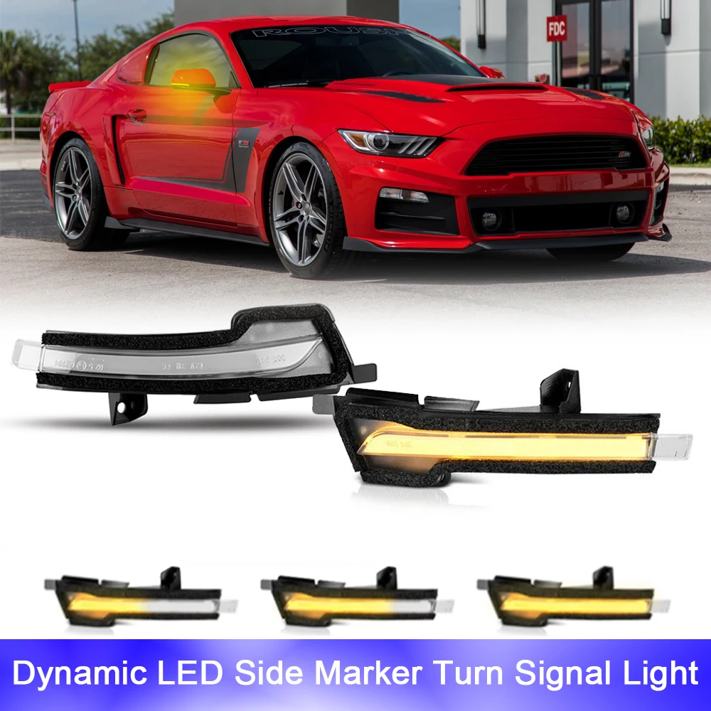 

2x For 2015-2021 Ford Mustang LED Sequential Blinker Side Mirror Lights Car Turn Signal Repeat Flowing Indicator Canbus Amber