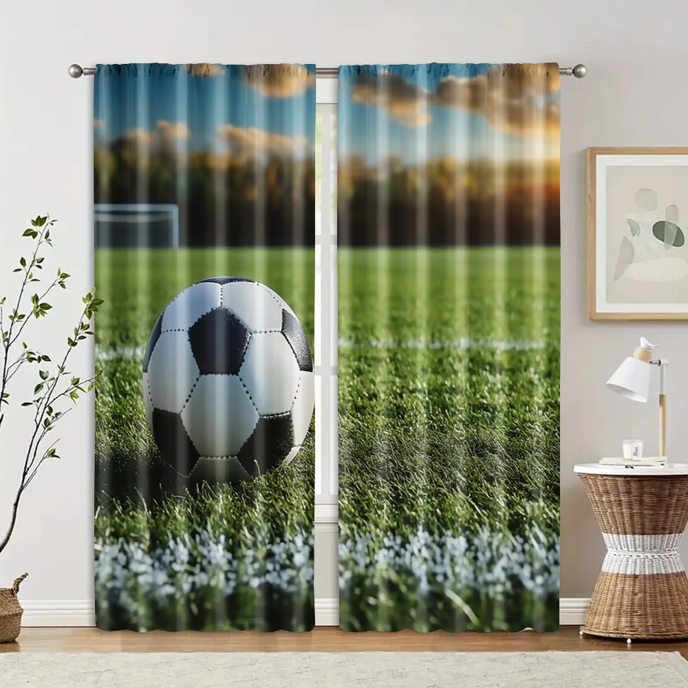2pcs, Curtain Popular 2D print Football field turf Versatile Polyester (without rod) Art Deco Festive Ldeal for Bedroom, Office,