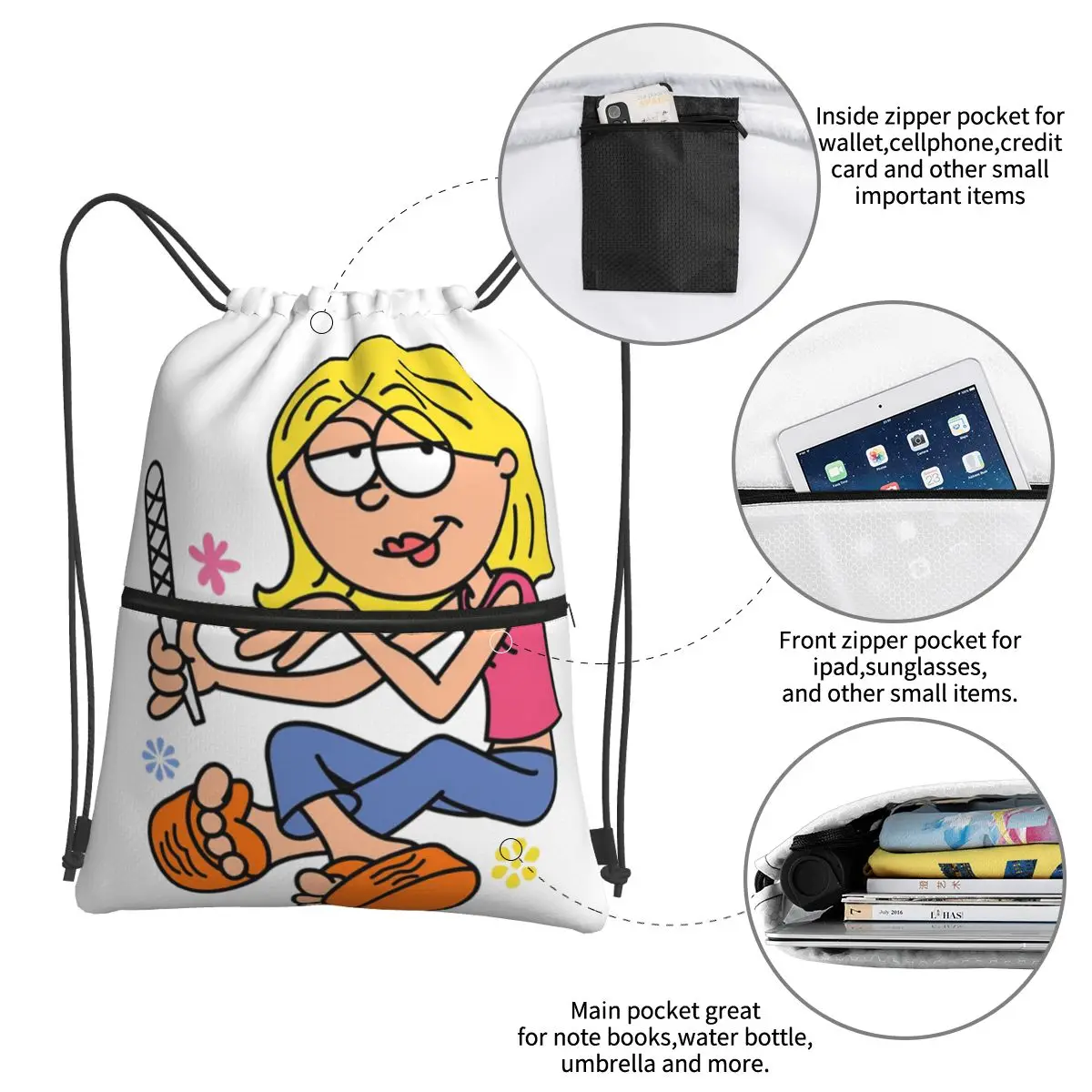 Lizzie Mcguire-Mochilas Portáteis, Saco de Cordão, Pacote Multifuncional, Sapatos de Bolso, Viagem, Esporte, Homem, Mulher