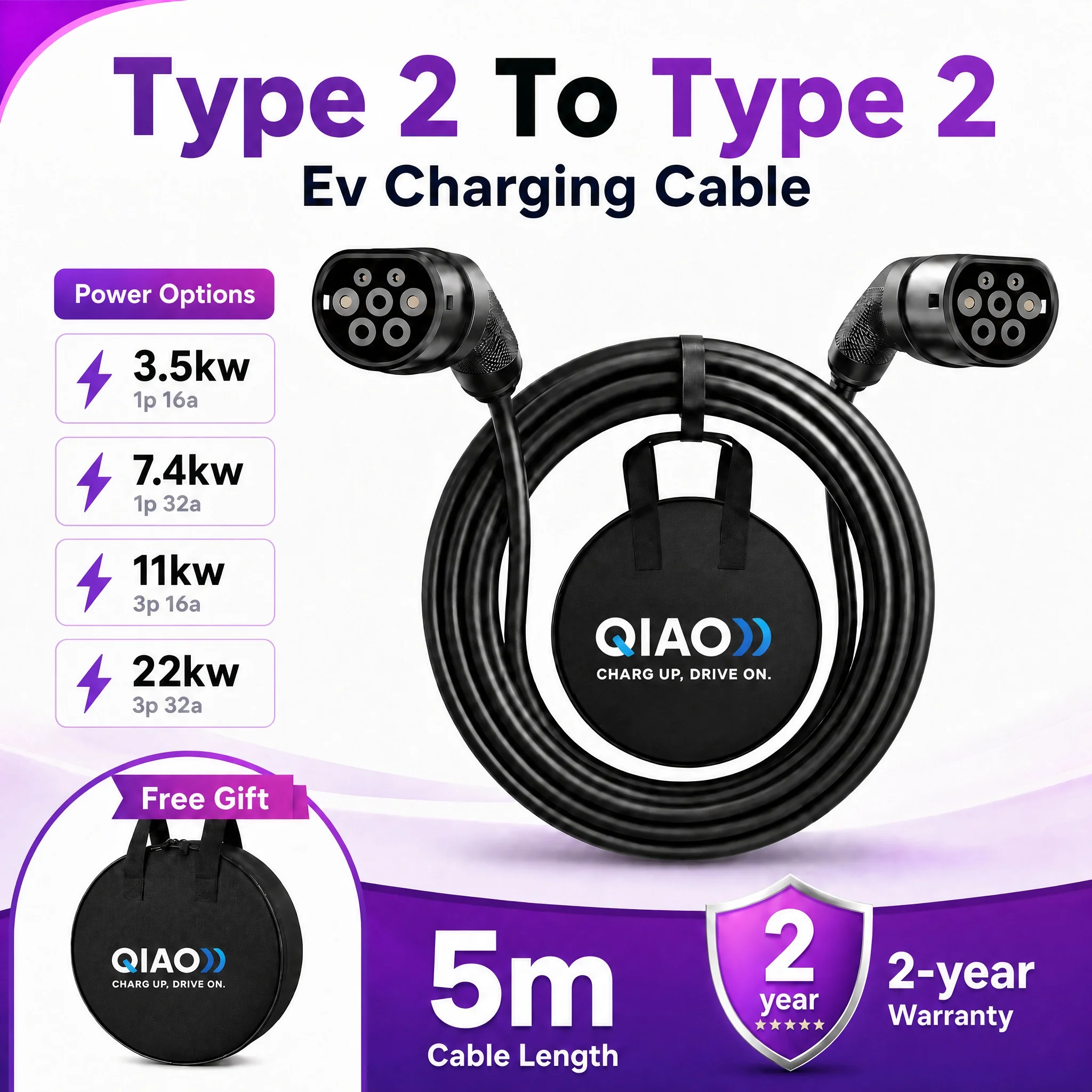 16A/32A 3.5KW/7KW/11kW/22KW Type 2 to Type2 EV Charging Cable 5M Extend Cable IEC62196-2 Electric Vehicle PHEV In Public Station