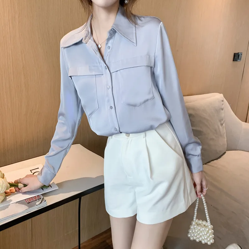 

Womens Tops And Blouses Solid White Chiffon Blouse Office Shirt Blusas Mujer De Moda 2022 Long Sleeve Shirts