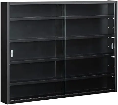 5-Tier Display Cabinet, Glass Door Cabinet with Adjustable Shelves, Wall-Mounted Display Case for Playroom, Bedroom