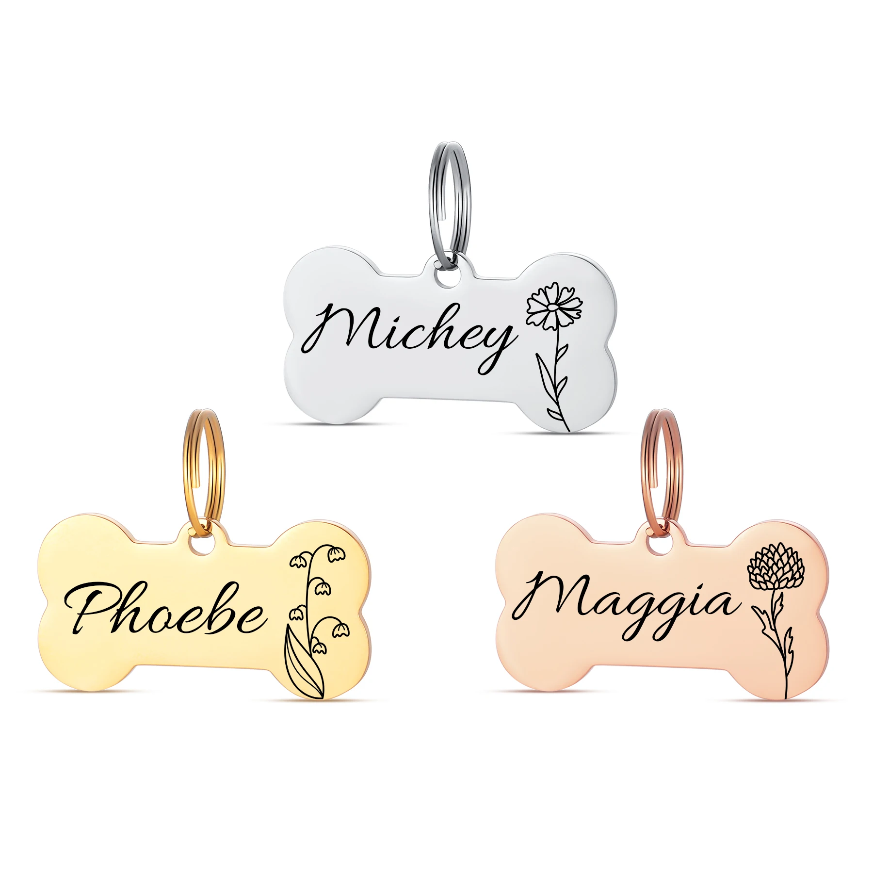 

1pc Stainless Steel Personalized Engraved Cat Dog Pet ID Tag Dogs Anti-lost Collar Charm Engraving Pet Name for Puppy Accessorie