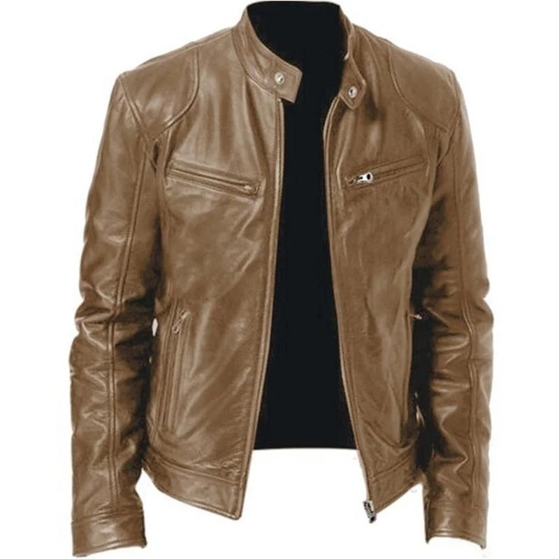 2024 Men's Leather Jacket Motorcycle Long Sleeve Coat Vintage Blazer Mens Jacket PU Leather 8 Colors