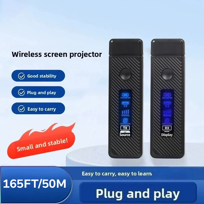 165FT/50M Wireless HD-compatible Transmitter and Receiver LED Display 1080P HD Extender Kit for PC Monitor Projector TV Box