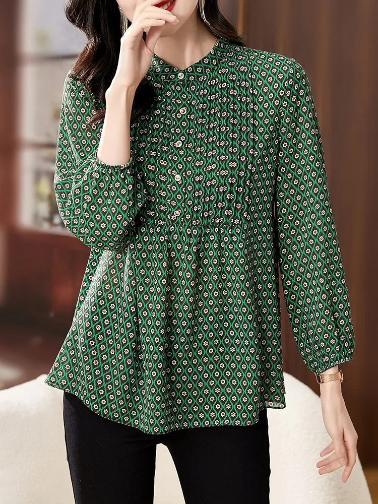 Elegant Fashionable Women's Chiffon Shirt Beautiful Stylish Top Mom's High-End Autumn Wear New Style Loose Fit Button Detail