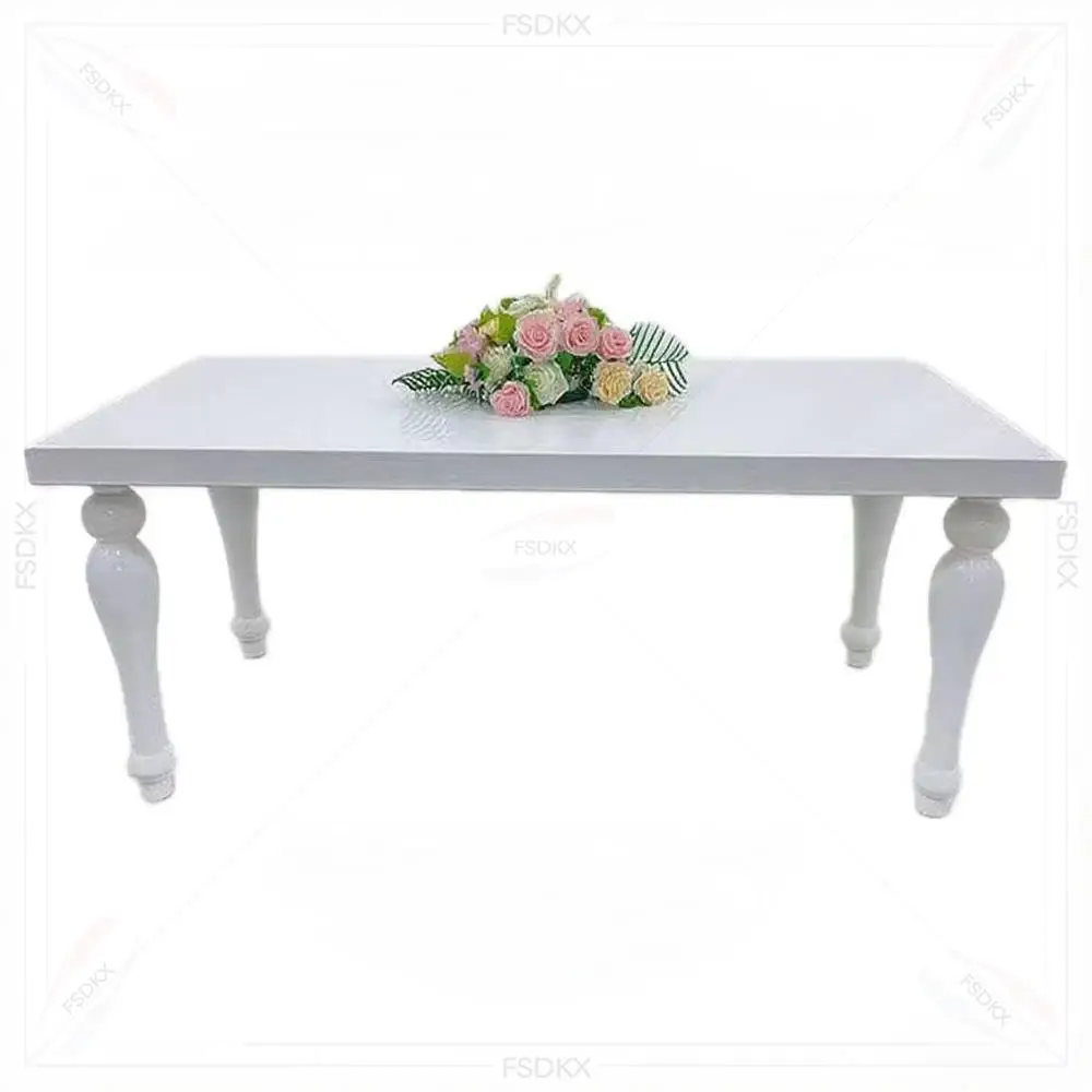 

FSDKX New Design Wedding Furniture White Stainless Steel Rectangle Dining Table Set for Party