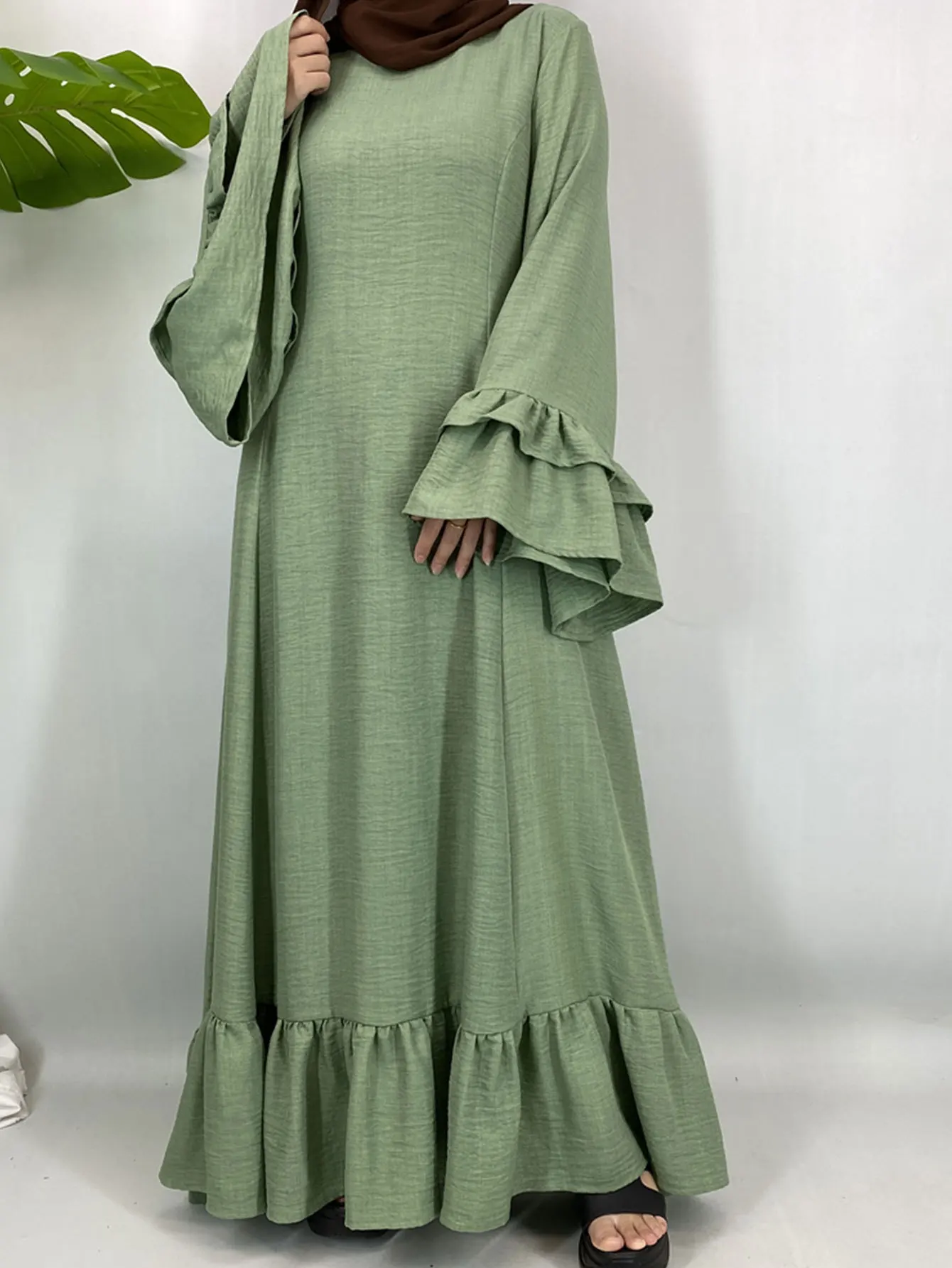 

Роскошное исламское платье с рукавами-колокол и драпировкой для Рамадана, свободный крой, в стиле Ближнего Востока, Дубай, мусульманская роба