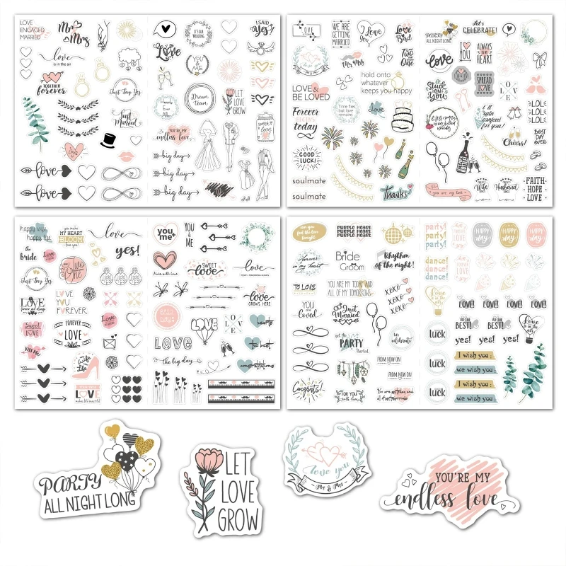 4 Sheet/Pack Exquisite Wedding Sticker Decorative Engagement Sticker for Crafts Dropshipping