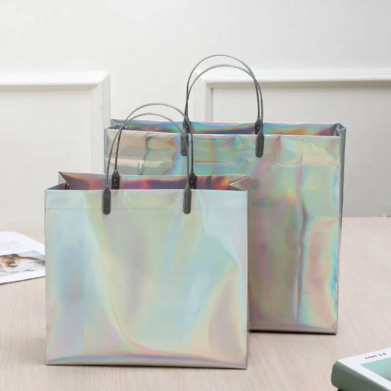 Fashion Reusable Laser PVC Shopping Bag Thick Handbag Waterproof Tote Bags Portable Grocery Storage Bag Lady Eco Shopping Pouch