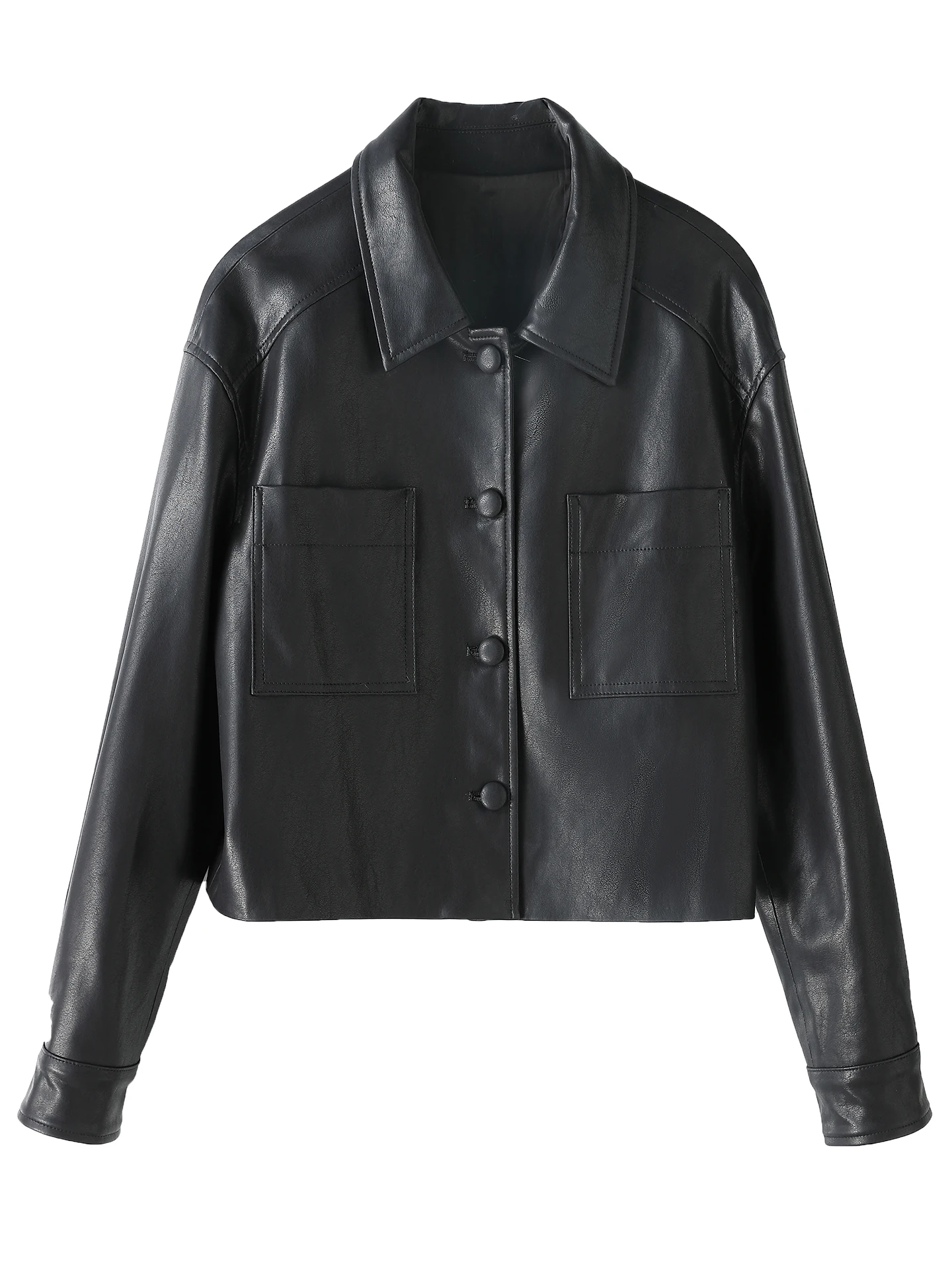 Kurtka damska ze sztucznej skóry PU, z kołnierzem, w stylu motocyklowym, modna, jesienna nowość, młodzieżowa, z włókna poliestrowego.