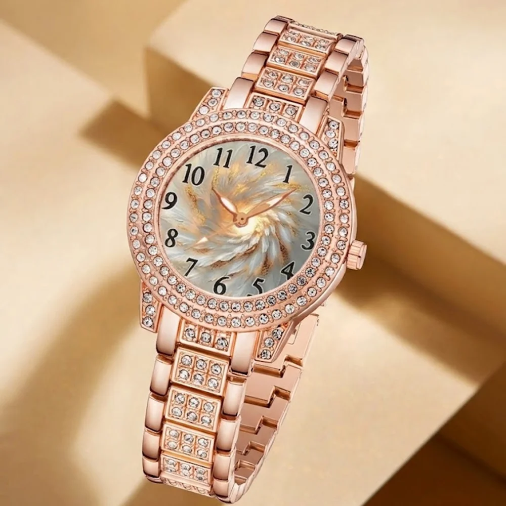 5Pcs/Set Unisex Jewelry Watches Women's Wristwatch Accessories Rose Gold Fashion Business Elegant Trendy Classic Exquisite Retro Light Luxury Rhinestone Luxury Bracelet Watch Set Y2K Suitable for Travel, Vacation, Parties, Daily Outfits, and Our Holiday Gifts