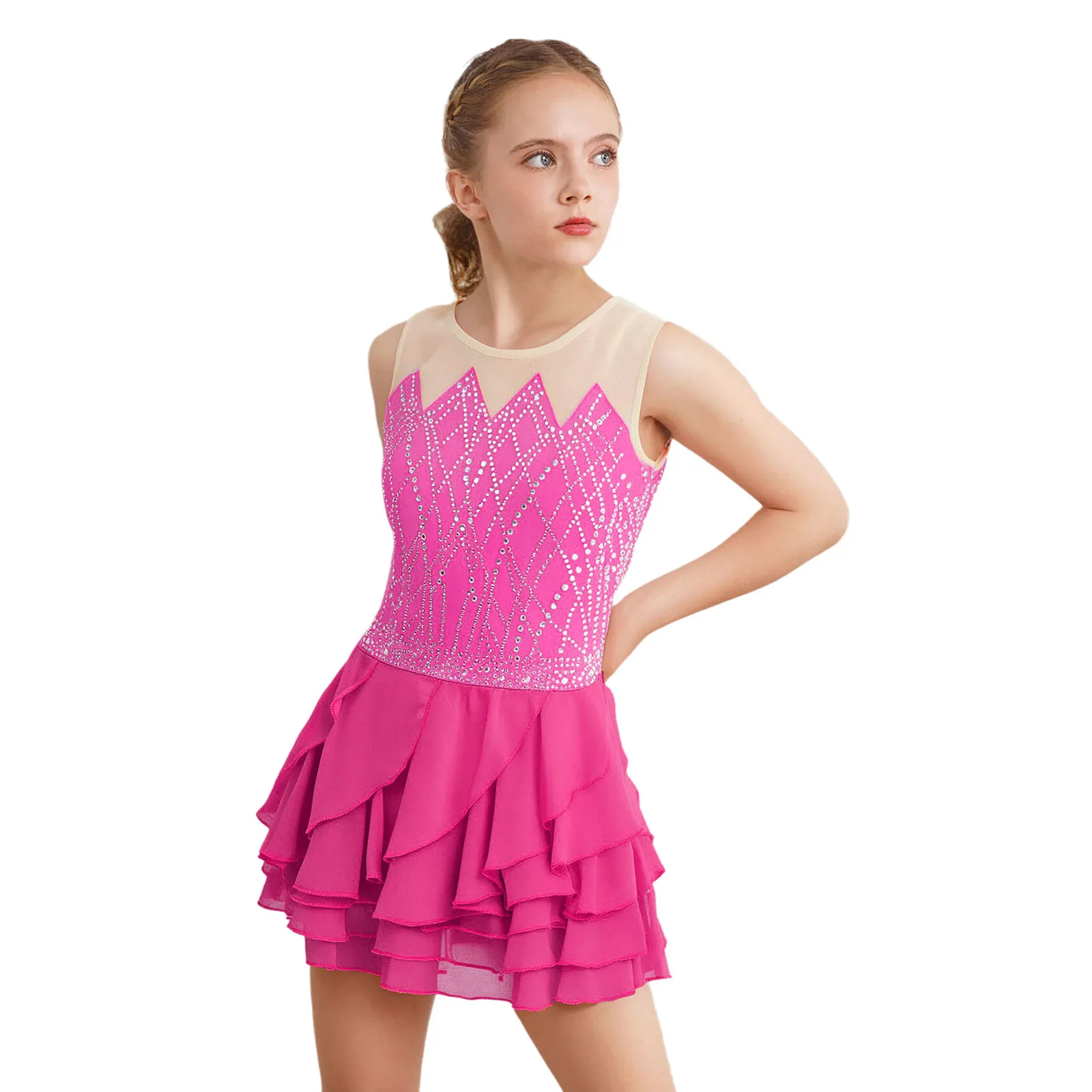 Kinder Mädchen Rhythmus Gymnastik Ballett Trikots mit Rock Kleider Glänzende Strasssteine Eiskunstlauf Lyrical Dance Performance Kostüm – Detail 21